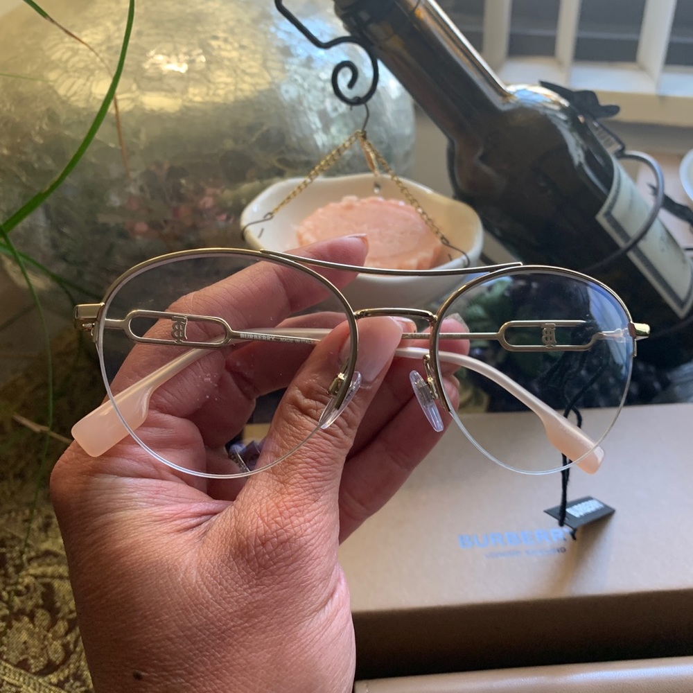 ๐ฅSOLD๐ฅAuthentic BURBERRY 51mm half rim logo Metal optical glasses - Picture 12 of 15